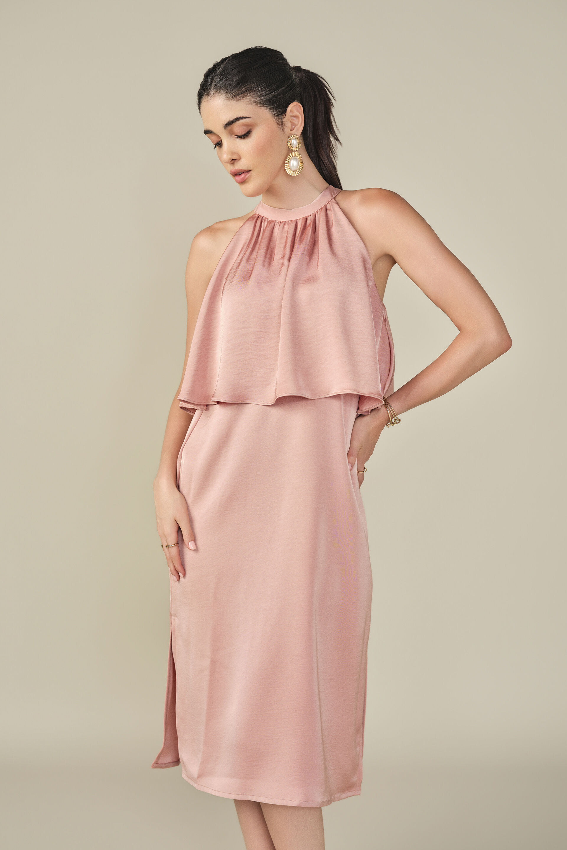 Halter Satin Dress in Dusty Rose, Rose Pink, image 5